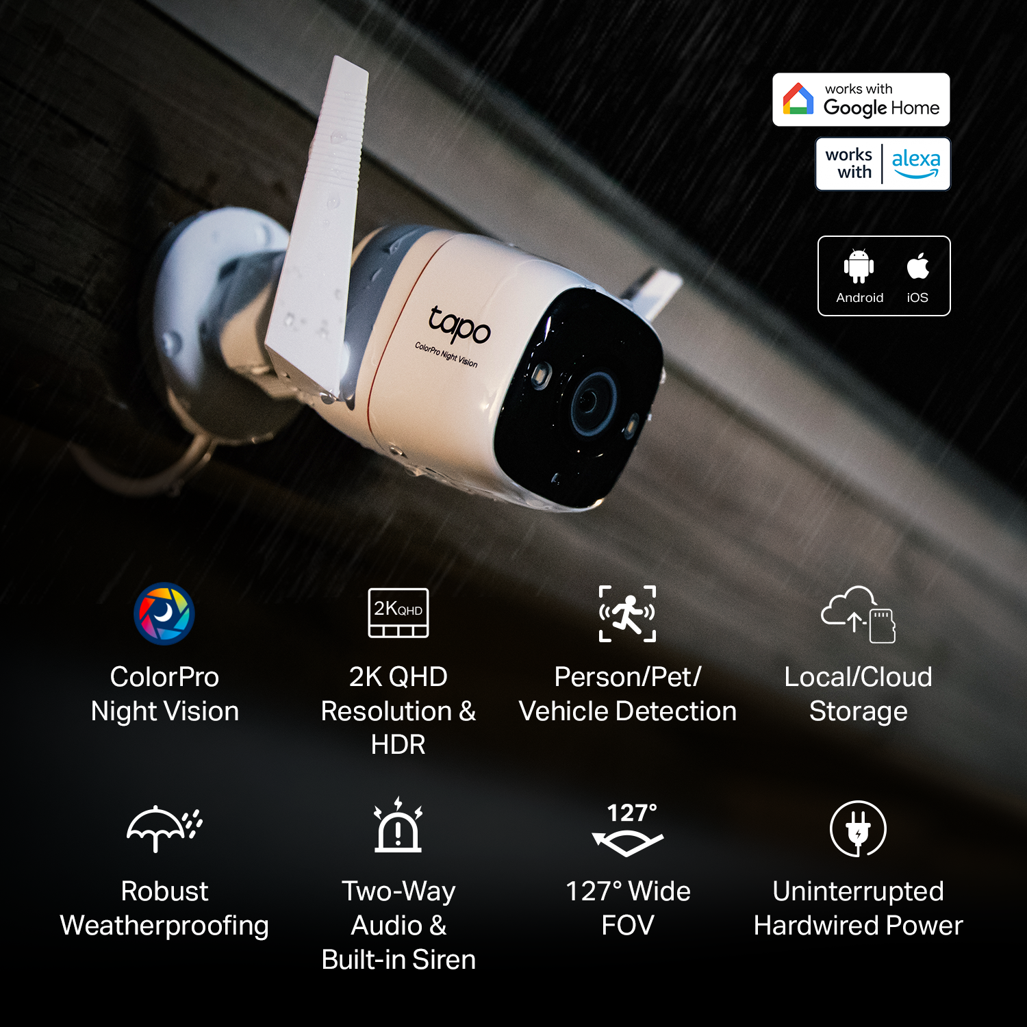 TP-Link Tapo ColorPro Wi-Fi Outdoor Camera | Plug-in | Daylight Clarity at Night | 2K QHD (2023 Release)