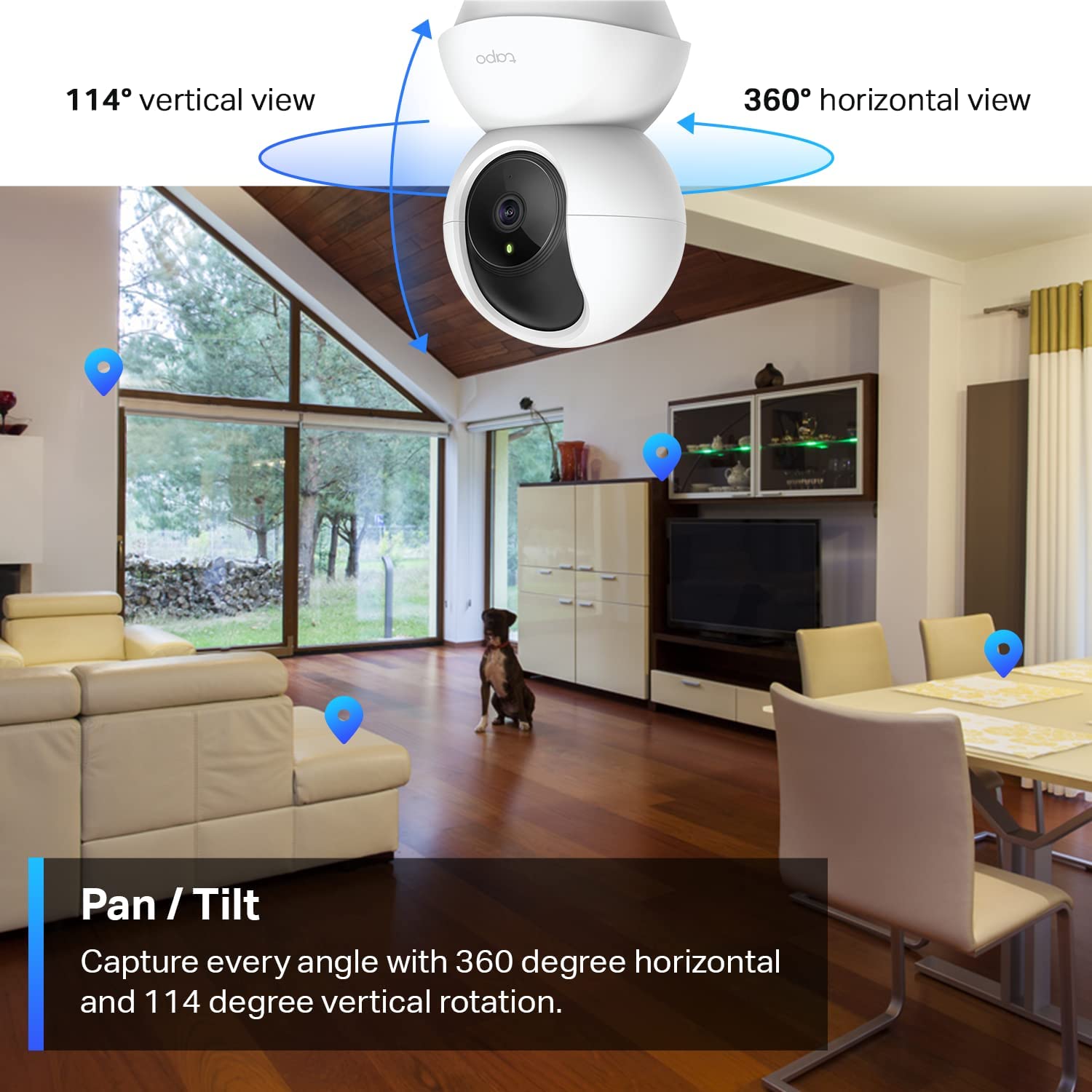 TP-Link Tapo 2K Pan/Tilt Security Camera for Baby Monitor, Dog Camera w/ Motion Detection, 2-Way Audio, Siren, Night Vision, Cloud & SD Card Storage