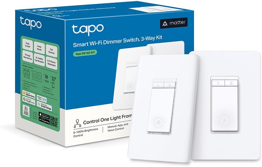 Tapo Smart Wi-Fi Dimmer 3-Way Light Switch with Matter-Certified 2-Pack