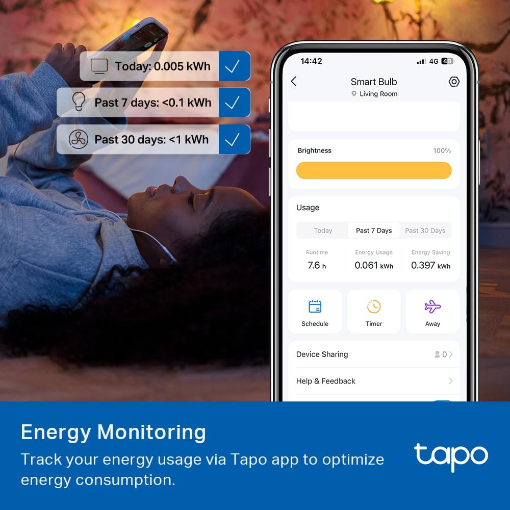 Tapo Smart Wi-Fi Dimmable Light Bulb 4-Pack