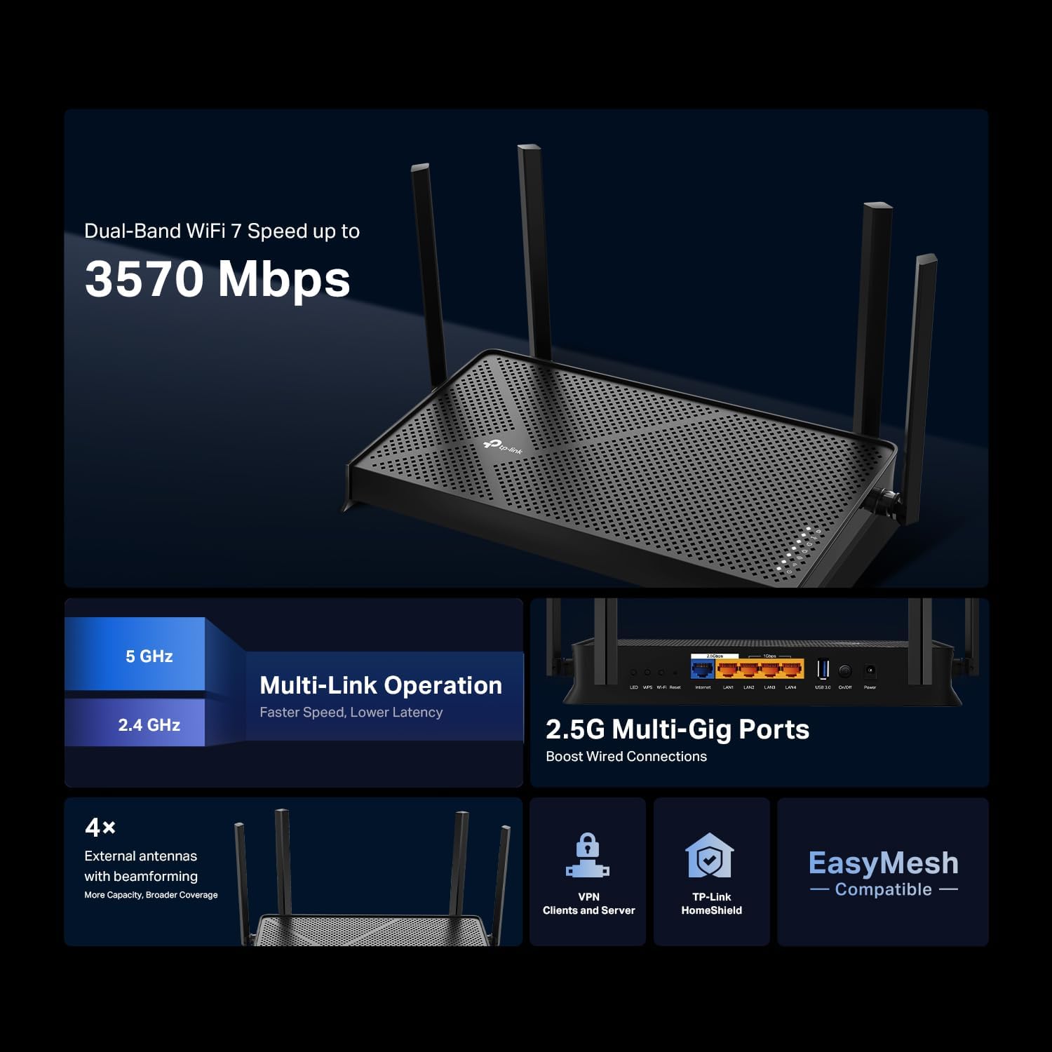 Archer BE3600 Dual-Band WiFi 7 Wireless Router