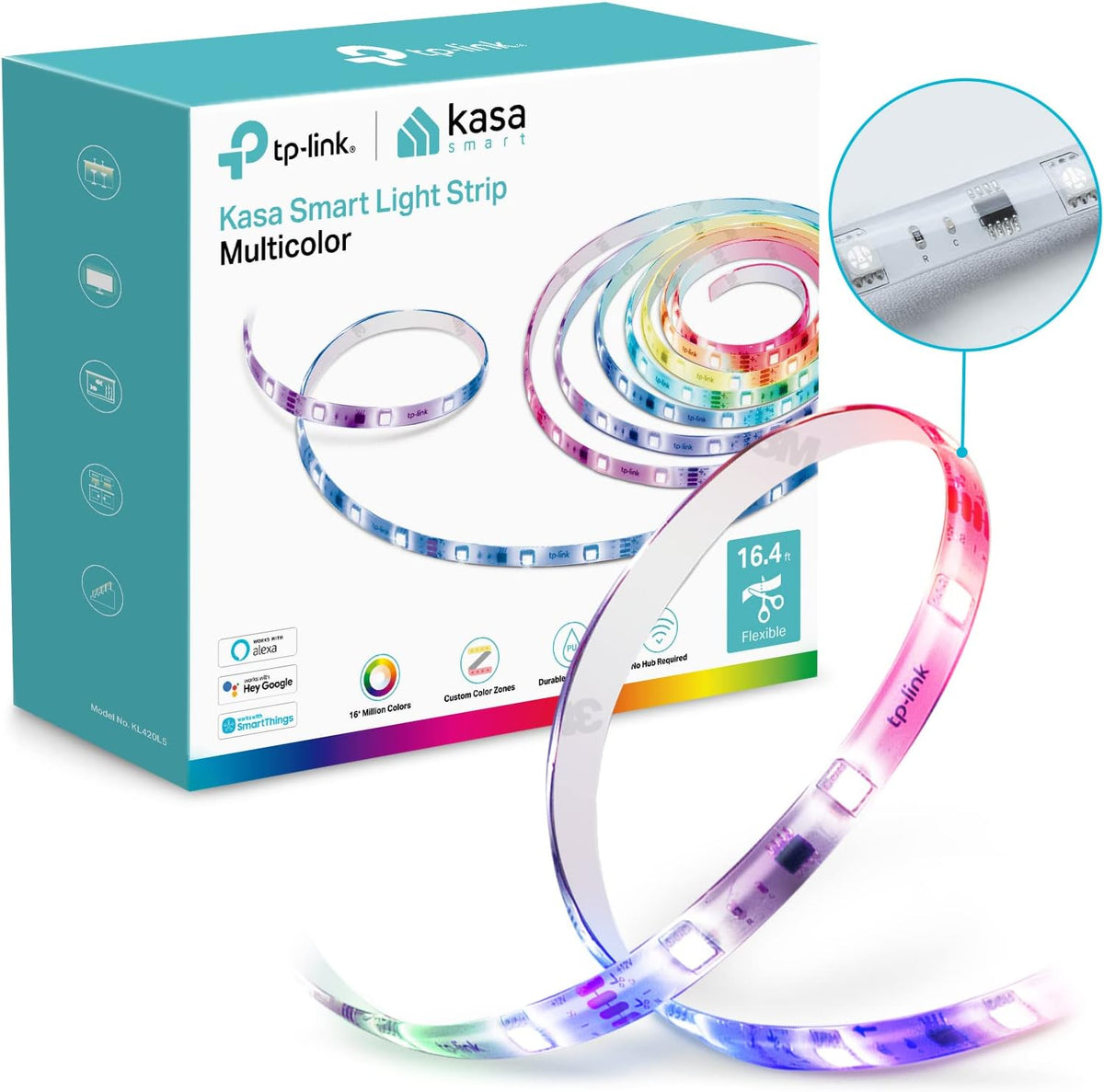 Kasa Smart LED Light Strip, 50 Color Zones RGBIC, 16.4ft Wi-Fi LED Strip Works w/ Alexa, Google Home & SmartThings, High Brightness, 16M Colors, PU Coating, Trimmable, 2 Yr Warranty (KL420L5)