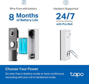 Tapo 2K QHD Smart Video Doorbell with Chime, Battery & Hardwired