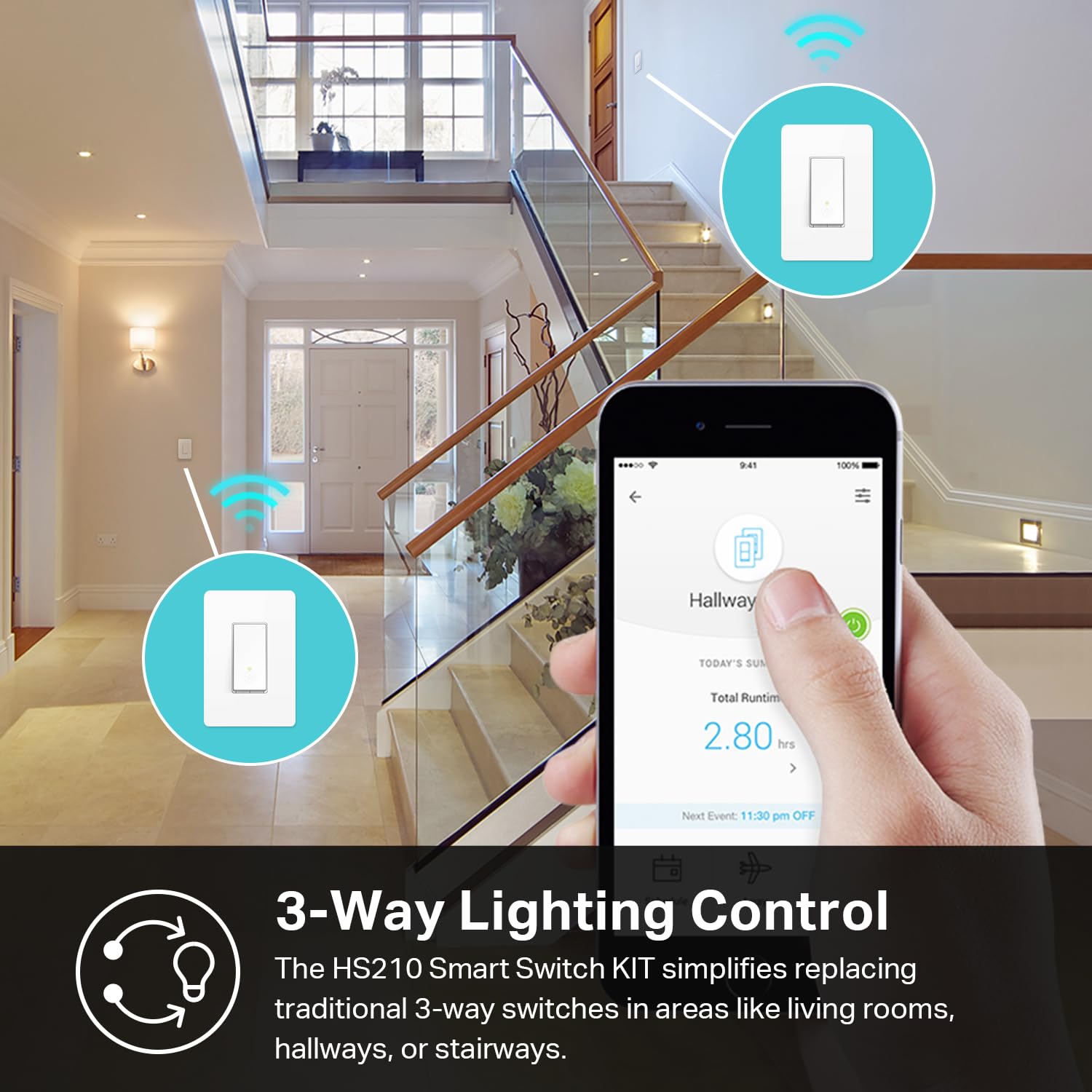 Kasa Smart 3 Way Switch, 2.4GHz Wi-Fi Light Switch, Works with Alexa & Google Home, HS210 KIT