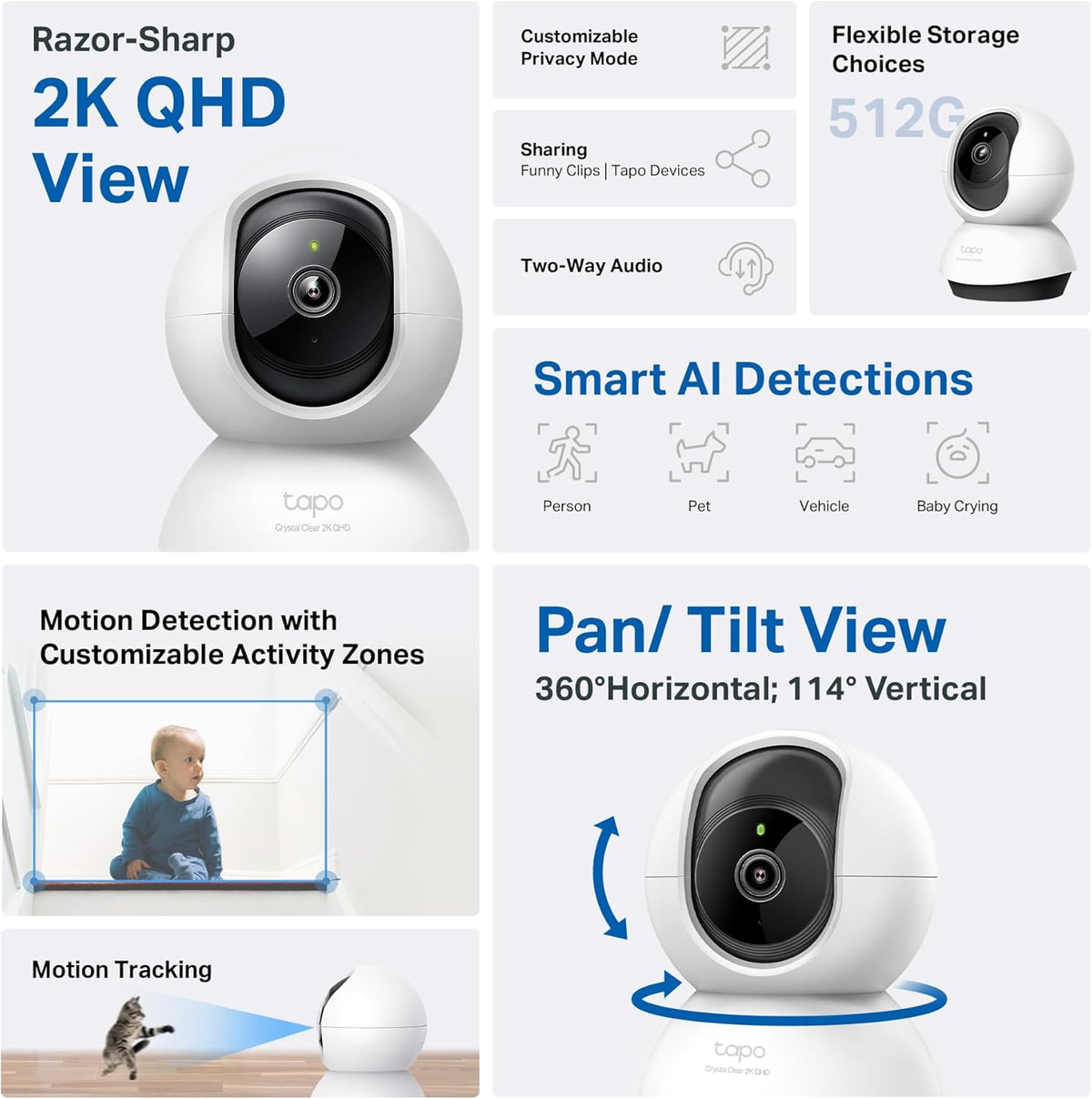 Tapo Pan/Tilt 2K QHD High Definition Wi-Fi Home Security Camera