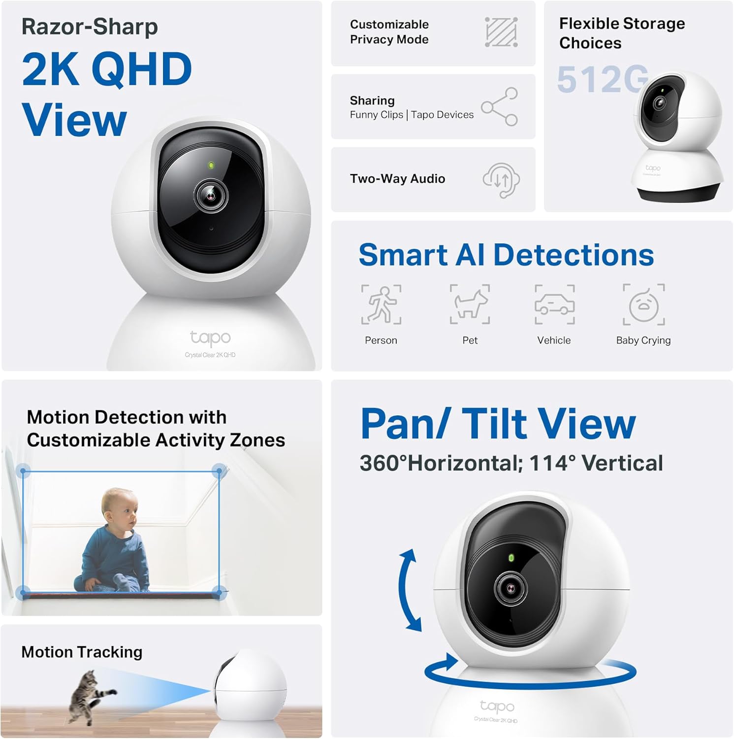 Tapo Pan/Tilt 2K QHD High Definition Wi-Fi Home Security Camera