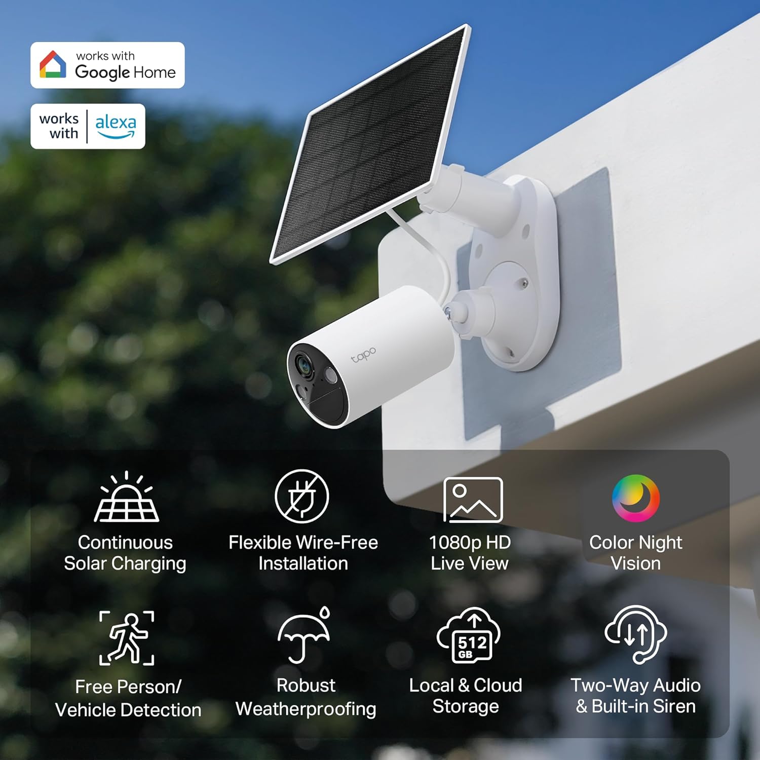 Tapo Wire-Free Indoor/Outdoor 1080P Full HD Solar-Powered Security Camera Kit with IP65 Waterproof Protection