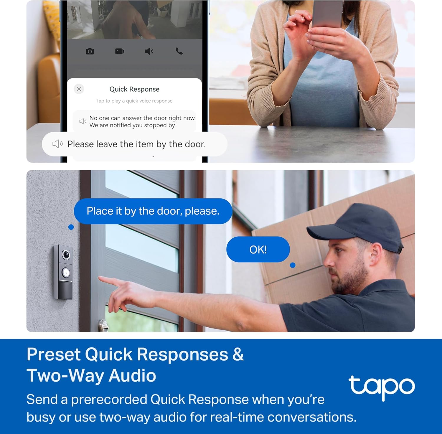 Tapo 2K QHD Smart Video Doorbell with Chime, Battery & Hardwired