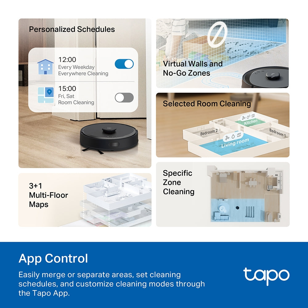 Tapo RV30 Max Plus 5300Pa Hyper Suction Robot Vacuum & Mop with Smart Auto-Empty Dock and Voice/Remote Control