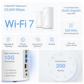 TP-Link Deco Tri-Band WiFi 7 BE22000 Whole Home Mesh System Deco BE85 3 Pack