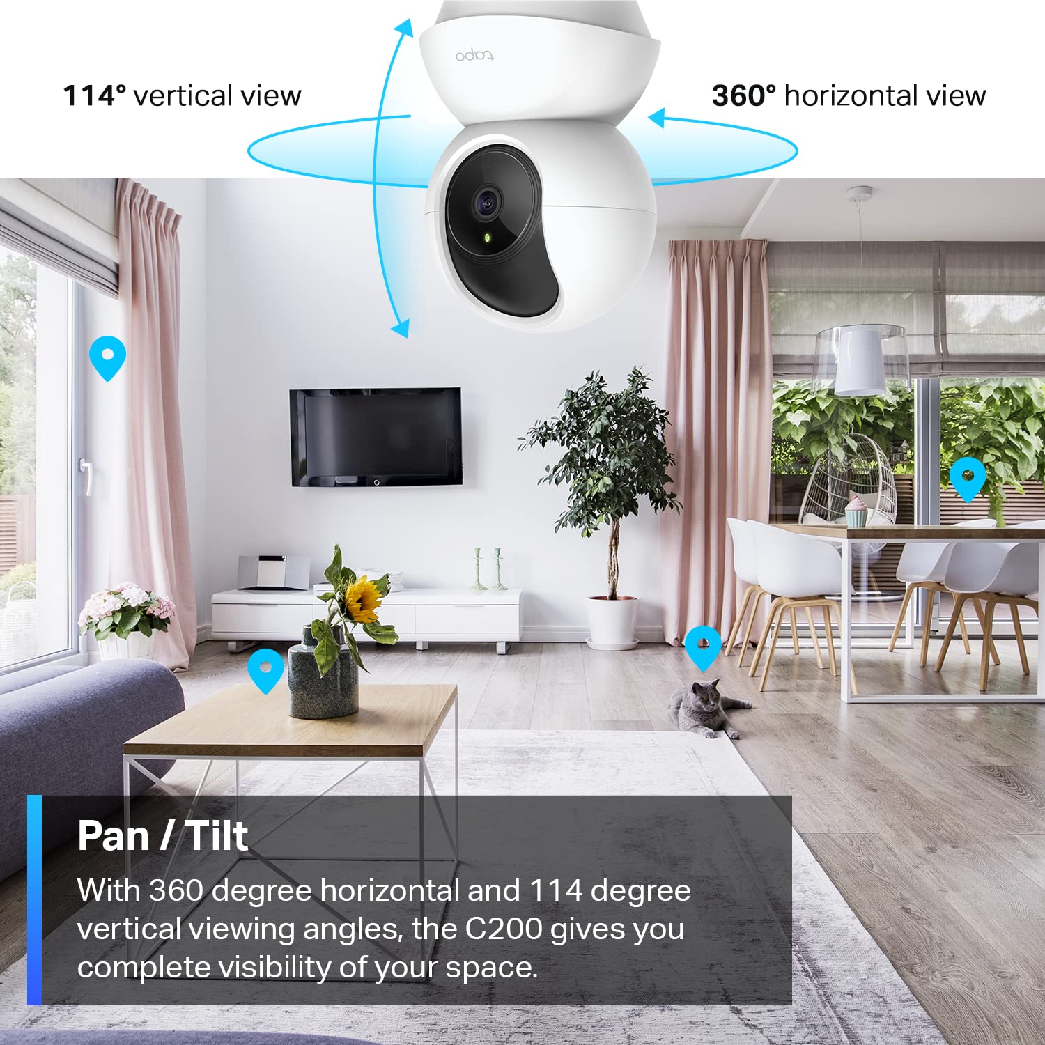 Tapo Pan/Tilt Security Camera for Baby Monitor, Pet Camera w/Motion Detection, 1080P, 2-Way Audio, Night Vision, Cloud & SD Card Storage, Works with Alexa & Google Home (Tapo C200)