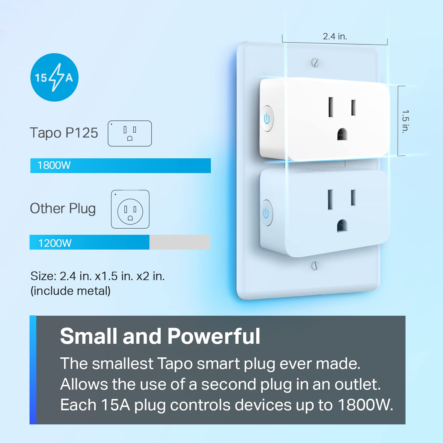 TP-Link Tapo Apple HomeKit Smart Plug Mini,, 15A/1800W Max Tapo P125(2-Pack)