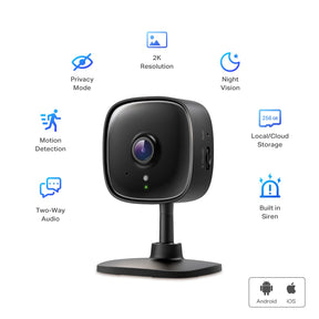 TP-Link Tapo 2K Indoor Security Camera , Night Vision, Black (Tapo C111)